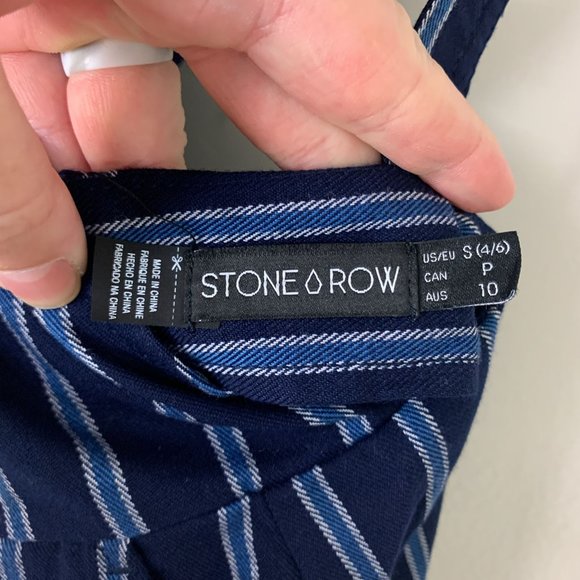 STONE ROW FUTURE ME BLUE STRIPED OVERALL JUMPSUIT S - Picture 5 of 10